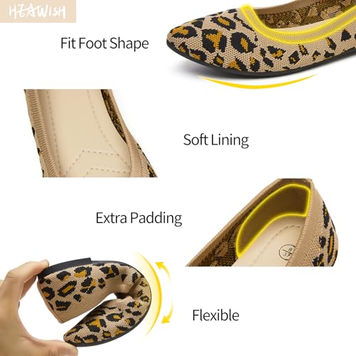 HEAWISH Women’s Ballet Flat Flats Shoes Comfortable Mesh Pointed Toe Slip On Dress Shoes(Leopard,US9) - Image 3