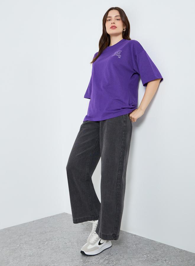 Styli Women Purple Slogan Oversized T-Shirt - Image 2