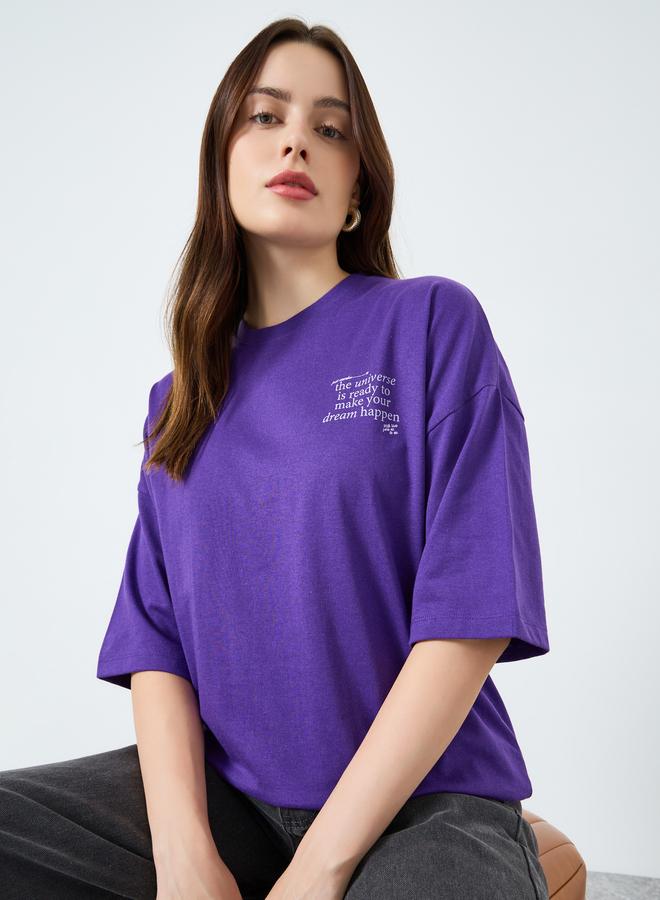 Styli Women Purple Slogan Oversized T-Shirt - Image 3