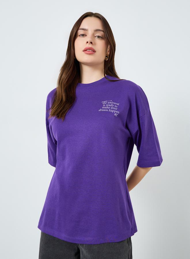 Styli Women Purple Slogan Oversized T-Shirt - Image 1