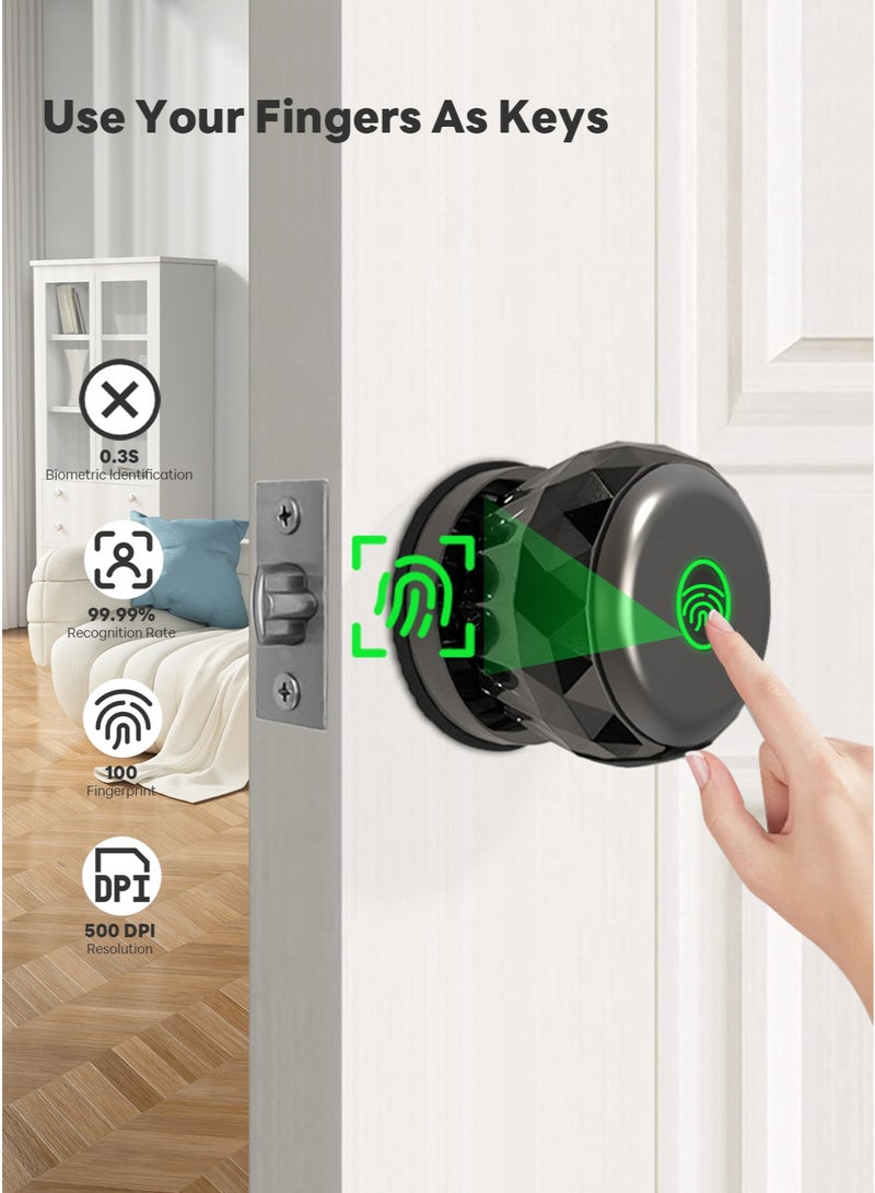 شاربدو قفل كروي للباب الخشبي الداخلي، قفل ذكي ببصمة الإصبع، فتح ببصمة الإصبع/التطبيق/المفتاح، واجهة USB - Image 1