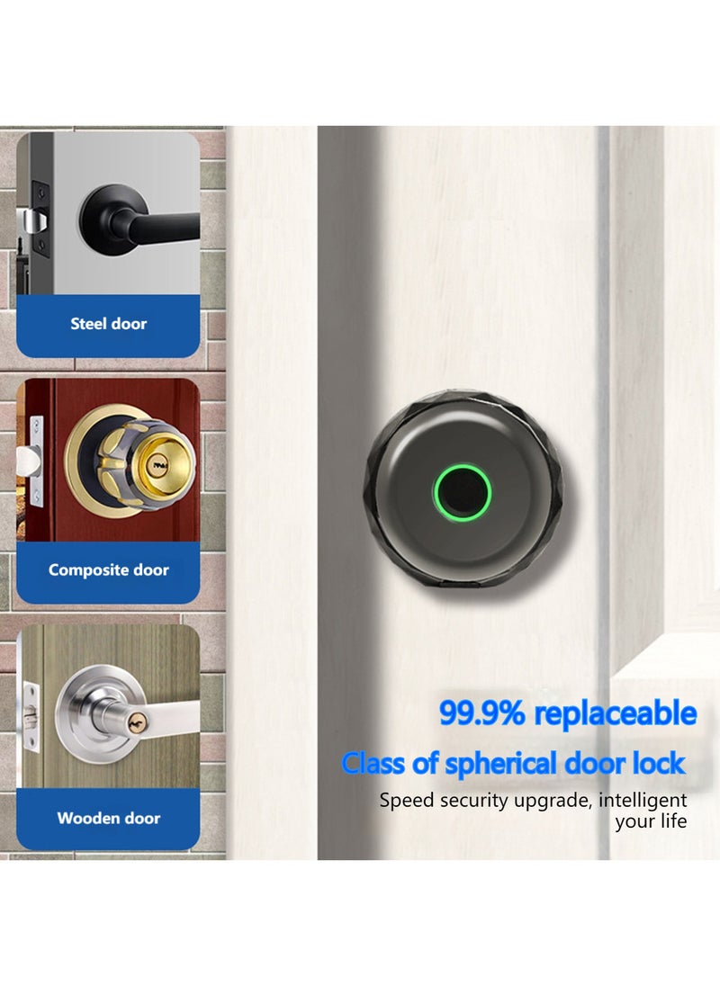 شاربدو قفل كروي للباب الخشبي الداخلي، قفل ذكي ببصمة الإصبع، فتح ببصمة الإصبع/التطبيق/المفتاح، واجهة USB - Image 5