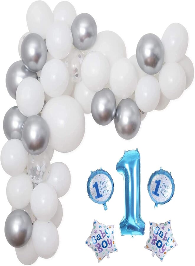 Secret 5pcs Baby 1st Birthday Star Balloons100Pcs Balloon Arch Kit, White Silver Balloon ,Including Silver, White & White Silver Confetti Balloons
