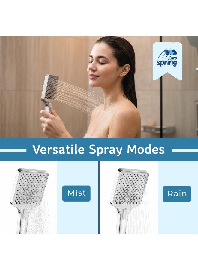 Euro Spring Luxury Piano Key Shower System - 4-Function Bathroom Rain Mixer Set with 10" Square Rainfall Head, Handheld Shower, Tub Spout & High-Pressure Bidet Sprayer - Adjustable Height (Chrome) - Image 5