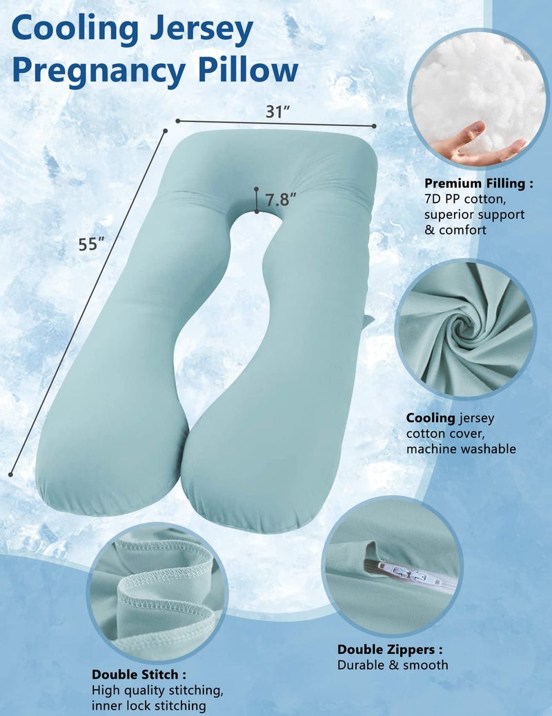 Meiz Pregnancy Pillow, Cooling Pregnancy Pillows for Sleeping, Maternity Pillow for Pregnant Women, Pregnancy Body Pillow with Cooling Jersey Cover, Green - Image 3