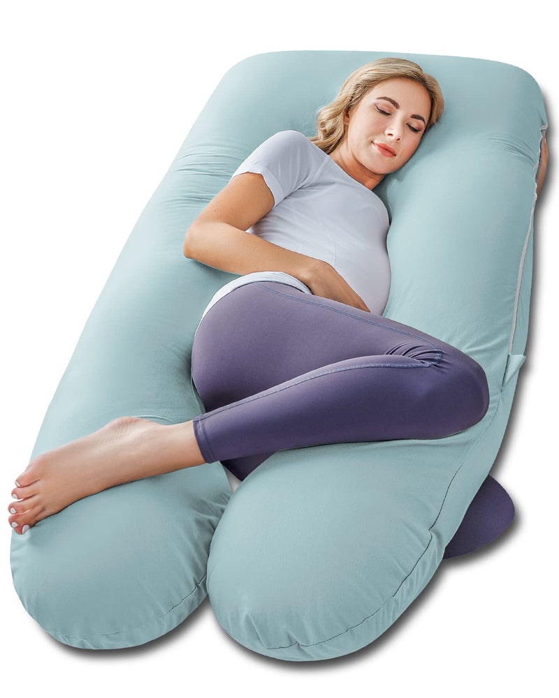 Meiz Pregnancy Pillow, Cooling Pregnancy Pillows for Sleeping, Maternity Pillow for Pregnant Women, Pregnancy Body Pillow with Cooling Jersey Cover, Green - Image 1