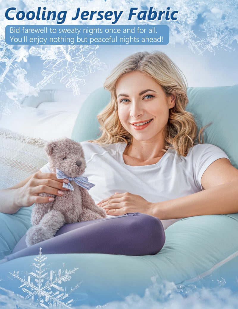 Meiz Pregnancy Pillow, Cooling Pregnancy Pillows for Sleeping, Maternity Pillow for Pregnant Women, Pregnancy Body Pillow with Cooling Jersey Cover, Green - Image 4