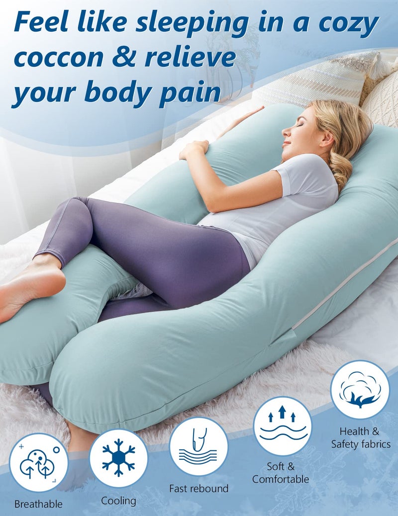 Meiz Pregnancy Pillow, Cooling Pregnancy Pillows for Sleeping, Maternity Pillow for Pregnant Women, Pregnancy Body Pillow with Cooling Jersey Cover, Green - Image 5