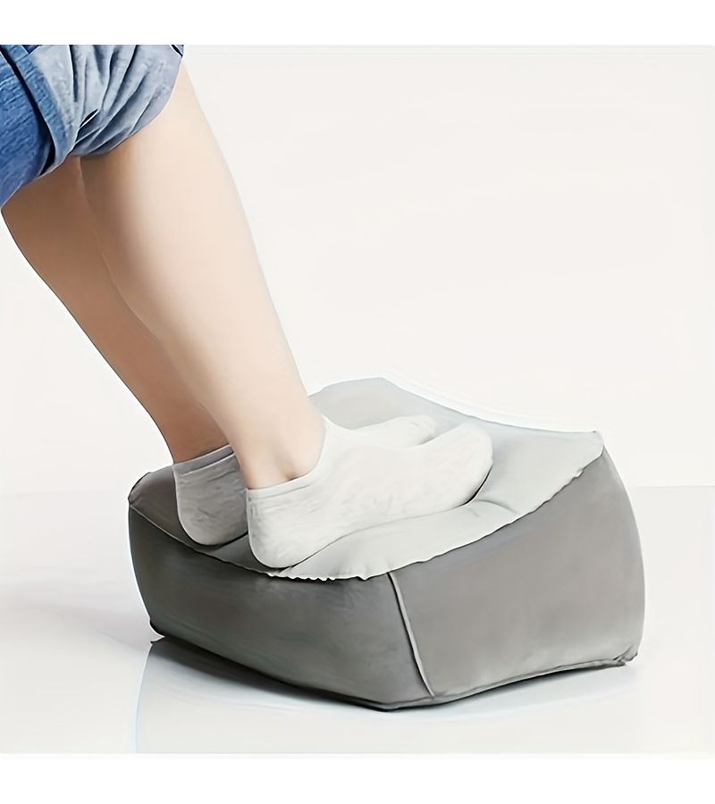 Grey Inflatable Footrest Pillow Plush Flocked Cushion For Office Home Camping Leisure - Image 1