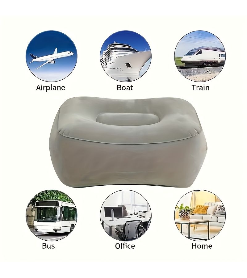 Grey Inflatable Footrest Pillow Plush Flocked Cushion For Office Home Camping Leisure - Image 2