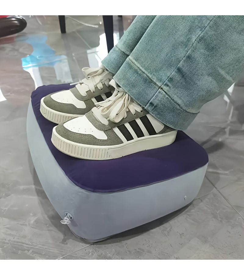 Grey Inflatable Footrest Pillow Plush Flocked Cushion For Office Home Camping Leisure - Image 5