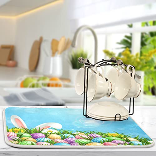 Bolaz Easter Colorful Eggs Rabbit Dish Drying Mat 18x24 Absorbent Dishes Pad Dish Drainer Mat Protector for Kitchen Fast Dry - Image 5