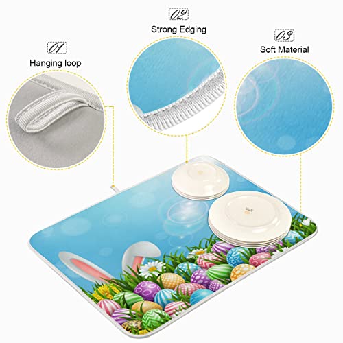 Bolaz Easter Colorful Eggs Rabbit Dish Drying Mat 18x24 Absorbent Dishes Pad Dish Drainer Mat Protector for Kitchen Fast Dry - Image 4