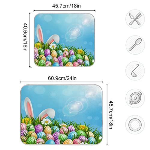 Bolaz Easter Colorful Eggs Rabbit Dish Drying Mat 18x24 Absorbent Dishes Pad Dish Drainer Mat Protector for Kitchen Fast Dry - Image 3