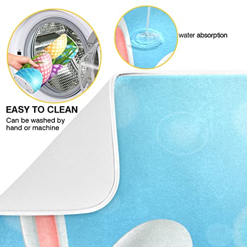 Bolaz Easter Colorful Eggs Rabbit Dish Drying Mat 18x24 Absorbent Dishes Pad Dish Drainer Mat Protector for Kitchen Fast Dry - Image 2