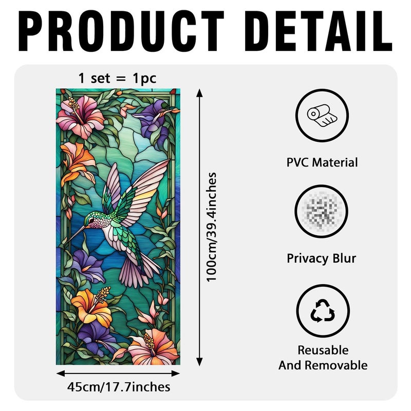 PODMemory Decorative Hummingbird Stained Glass Window Film, Hummingbird Stained Glass Window Film for Bathroom Shower Door Heat Anti UV - Image 5
