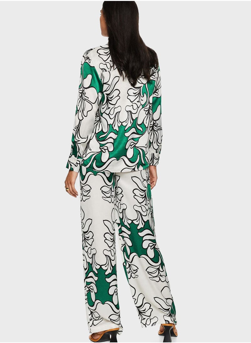 MANGO - Printed Wide Leg Pants - Image 1