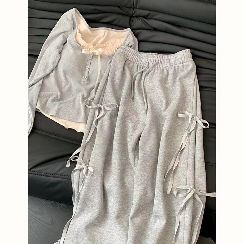 Spring Gentle Wear Womens 2024 New Korean Style Design Sweet and Hot Top High Waist Wide-leg Pants Two-piece Fashionable Set Single top