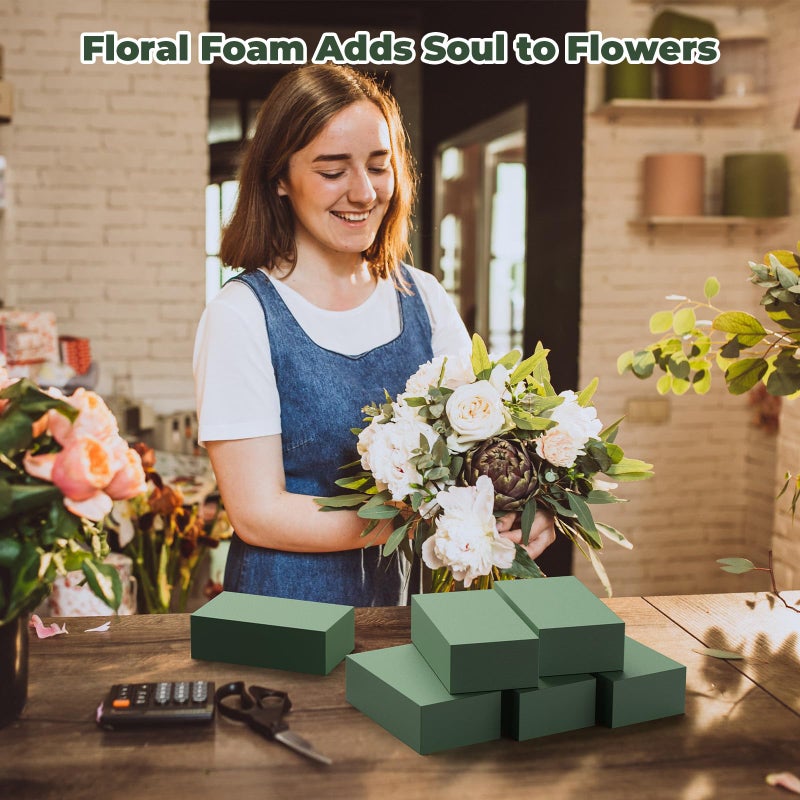 AYNAUHX New 6 Pack Large Floral Flower Foam Blocks, Green Plant Foam for Flower Arrangements, Wet & Dry Florist Foam Styrofoam for Fresh and Artificial Flowers (7.5"L X 3.5"W X 2"H) - Image 5