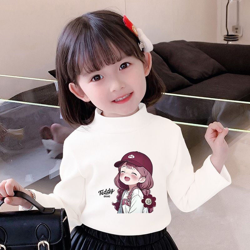 Boys And Girls Long-Sleeved T-Shirt Top Children'S Velvet New Warm Fleece-Lined Thickened Base Shirt T-Shirt Trendy - Image 1