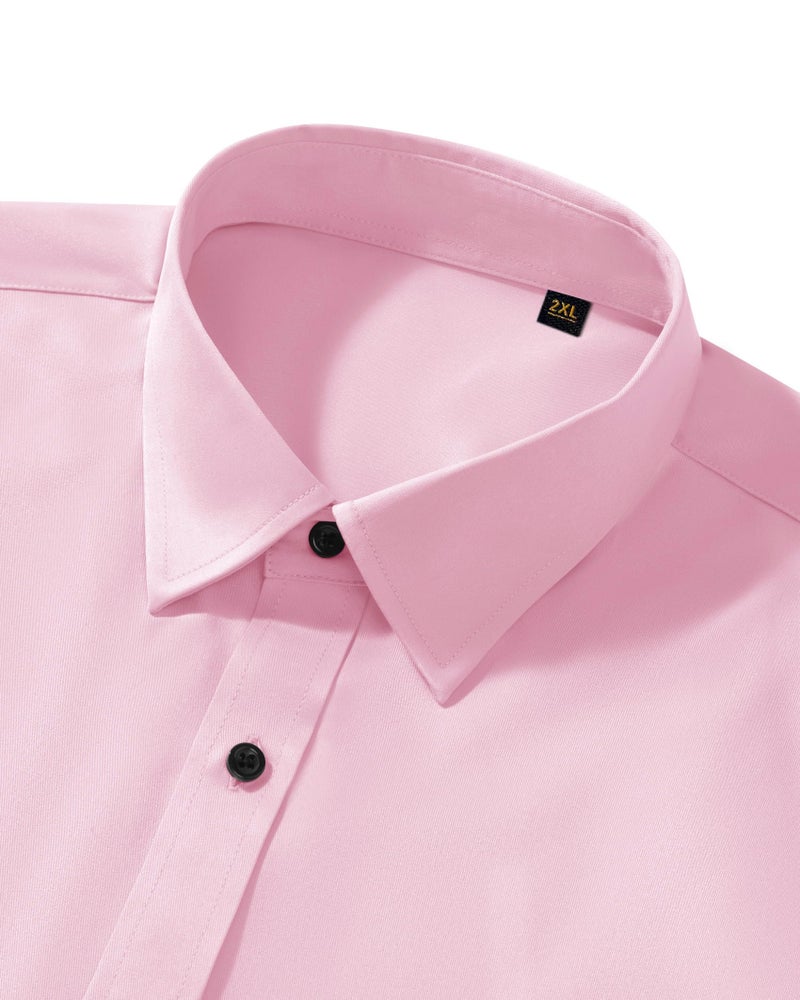 Lusead Pink Dress Shirts for Men Valentine's Day Long Sleeve Satin Wrinkle Free Stretch Slim fit Formal Button Up Shirt Men - Image 3