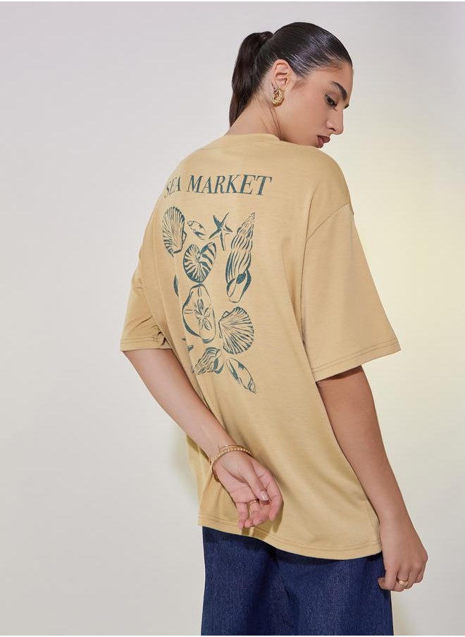 Take Two Shell Graphic Print Oversized T-Shirt with Dropped Shoulder  - Image 5