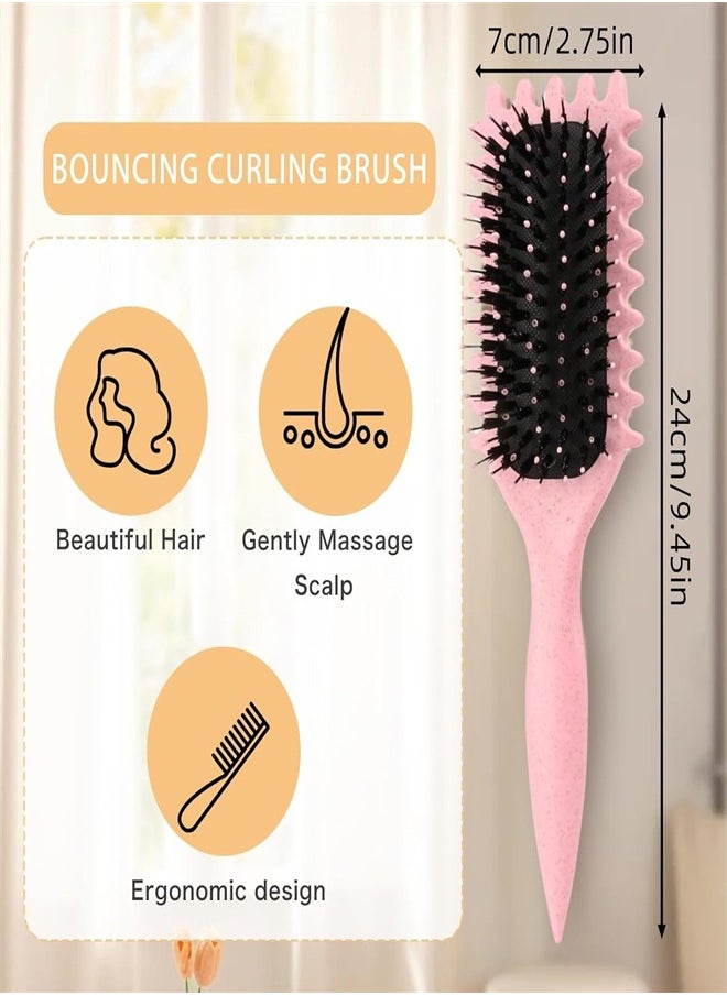 BUPY - 2024 New Curly Hair Brush, Bounce Curl Define Styling Brush, Wet Dry Detangler Hair Brush,The Essential Tool For Shaping And Styling Your Curls, Achieve Perfectly Defined Curls (Pink) - Image 1