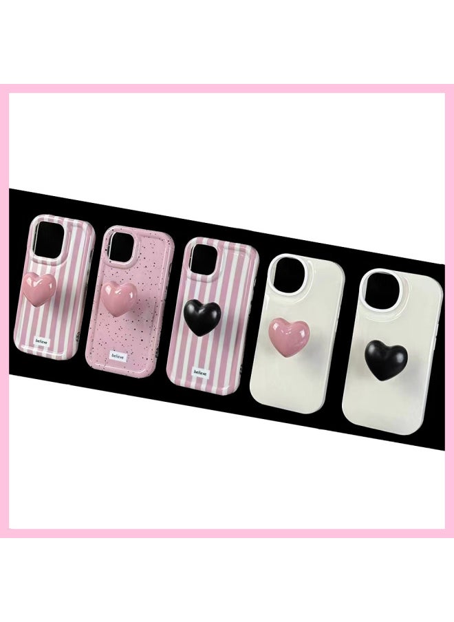 Generic - For Iphone 14 Mobile Phone Case 16 Love Stand Pink IMD Soft Case For Iphone15ProMax Women Simple Ins-Color:Black Polka Dots + Red Heart-Applicable Model:For Iphone 14Pro - Image 1