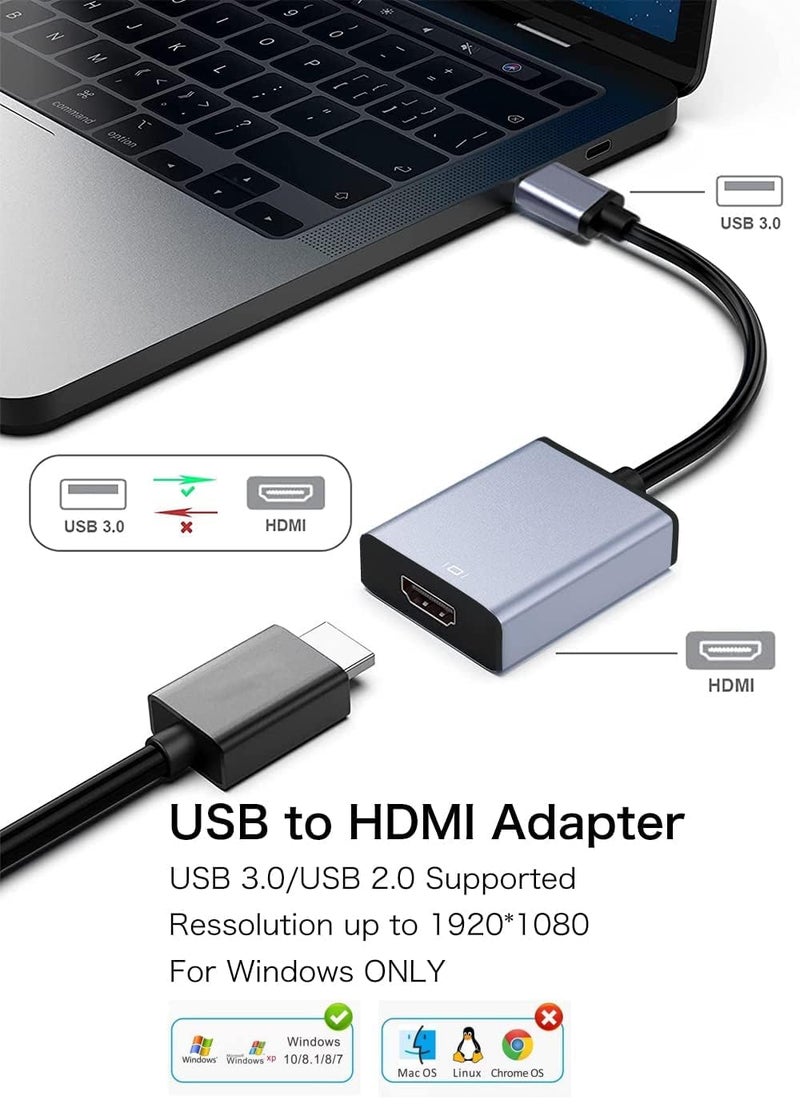 DooBuy USB to HDMI Adapter, USB 3.0/2.0 to HDMI for Multiple Monitors 1080P Compatible with Windows XP/7/8/10/11 (Grey) - Image 3