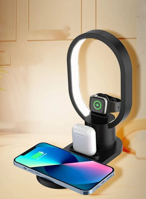 Multifunction 4 in 1 LED Fast Wireless Charger With Bedside Table Night Light With USB Port Support With Touch Control Table Lamp For Reading Bedroom Living Room And Offices