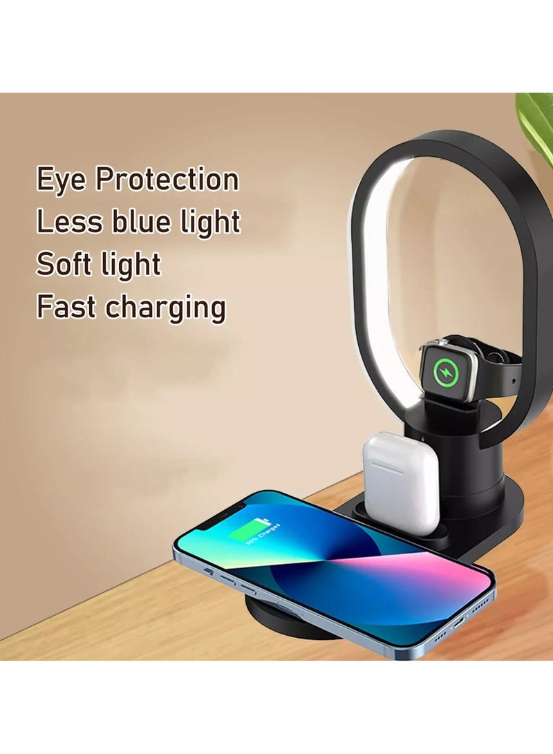 Multifunction 4 in 1 LED Fast Wireless Charger With Bedside Table Night Light With USB Port Support With Touch Control Table Lamp For Reading Bedroom Living Room And Offices