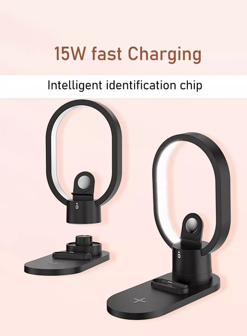 Multifunction 4 in 1 LED Fast Wireless Charger With Bedside Table Night Light With USB Port Support With Touch Control Table Lamp For Reading Bedroom Living Room And Offices
