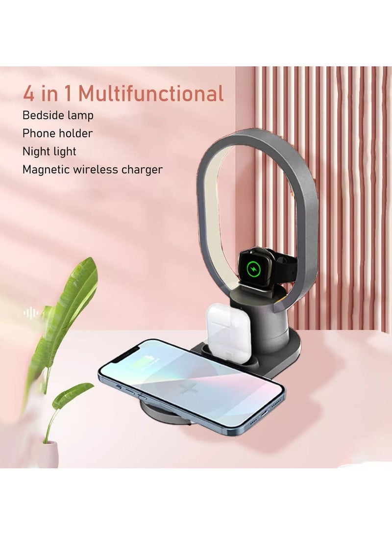 Multifunction 4 in 1 LED Fast Wireless Charger With Bedside Table Night Light With USB Port Support With Touch Control Table Lamp For Reading Bedroom Living Room And Offices