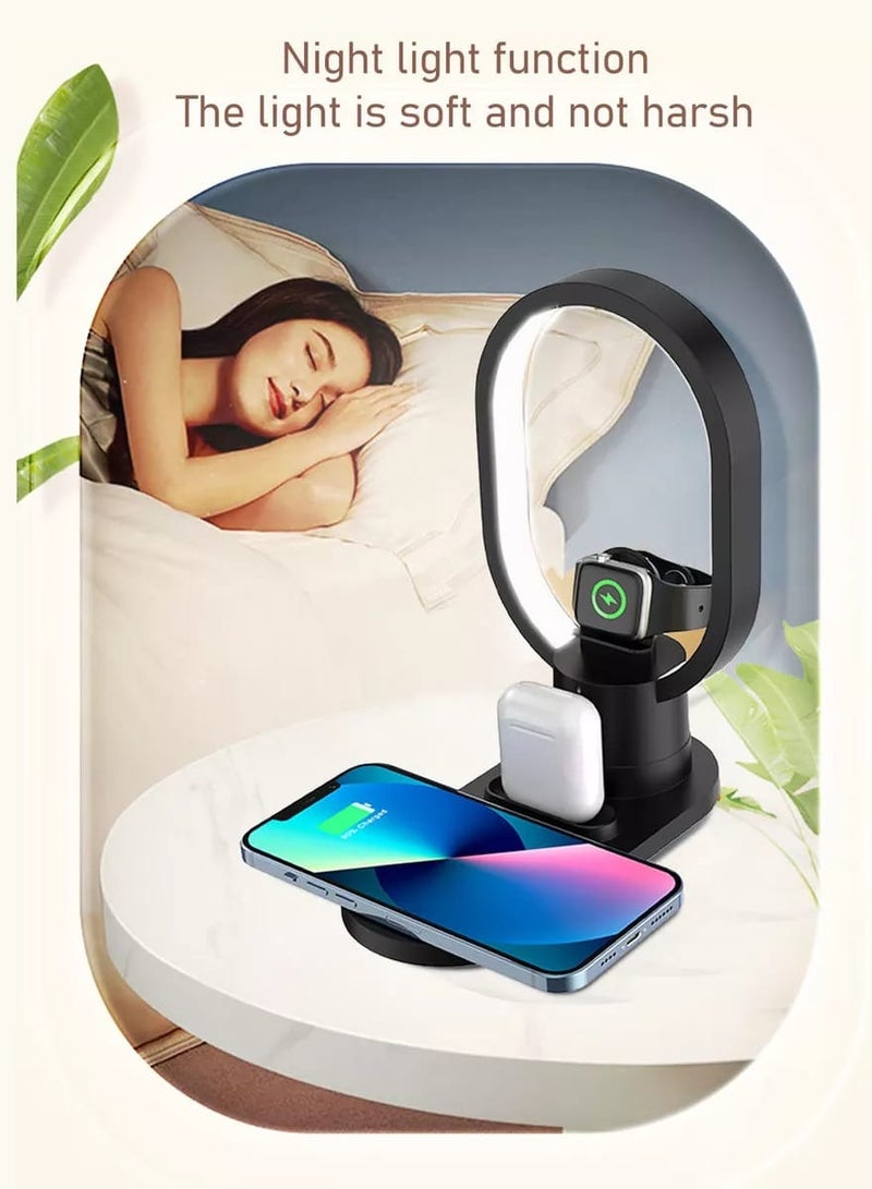 Multifunction 4 in 1 LED Fast Wireless Charger With Bedside Table Night Light With USB Port Support With Touch Control Table Lamp For Reading Bedroom Living Room And Offices