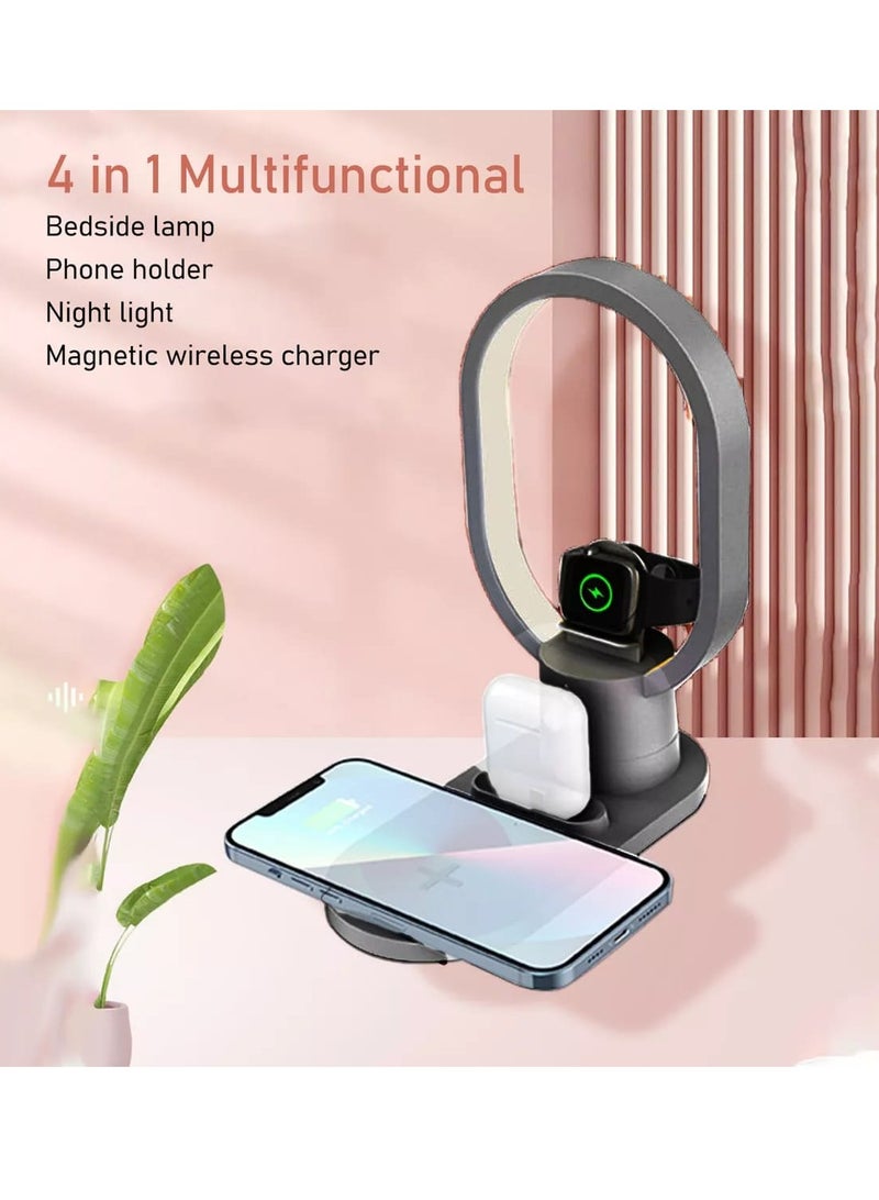 Multifunction 4 in 1 LED Fast Wireless Charger With Bedside Table Night Light With USB Port Support With Touch Control Table Lamp For Reading Bedroom Living Room And Offices