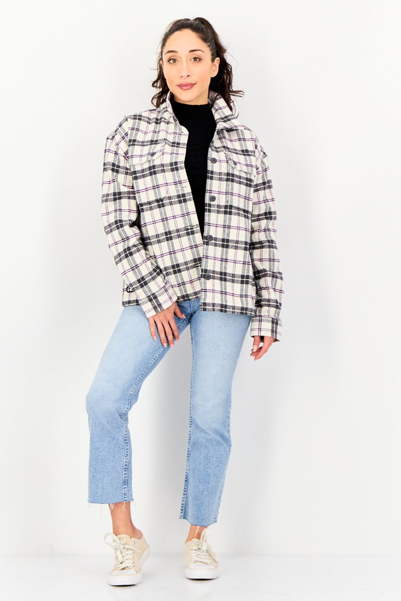 VANS قميص نسائي عادي بقصة مريحة بأكمام طويلة مزخرف بمربعات، متعدد الألوان - Image 2