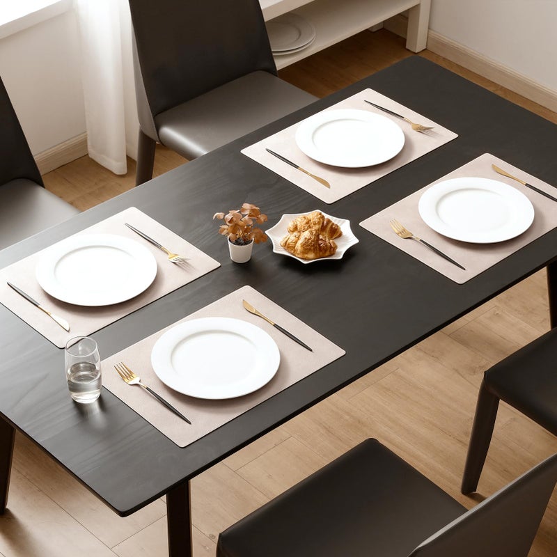 MOSAYT Vinyl Placemats Set of 6-12 X 17 Inch - Faux Leather 100% Waterproof Oil-Proof Wipeable PU Place Mats, Heat Resistant Reversible Table Mats for Kitchen, Dining, Outdoor (Beige) - Image 2