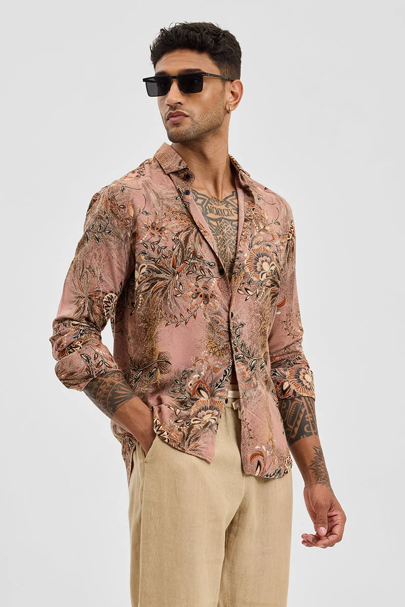 SNITCH Light Pink Floral Long Sleeve Slim Fit Casual Shirt
