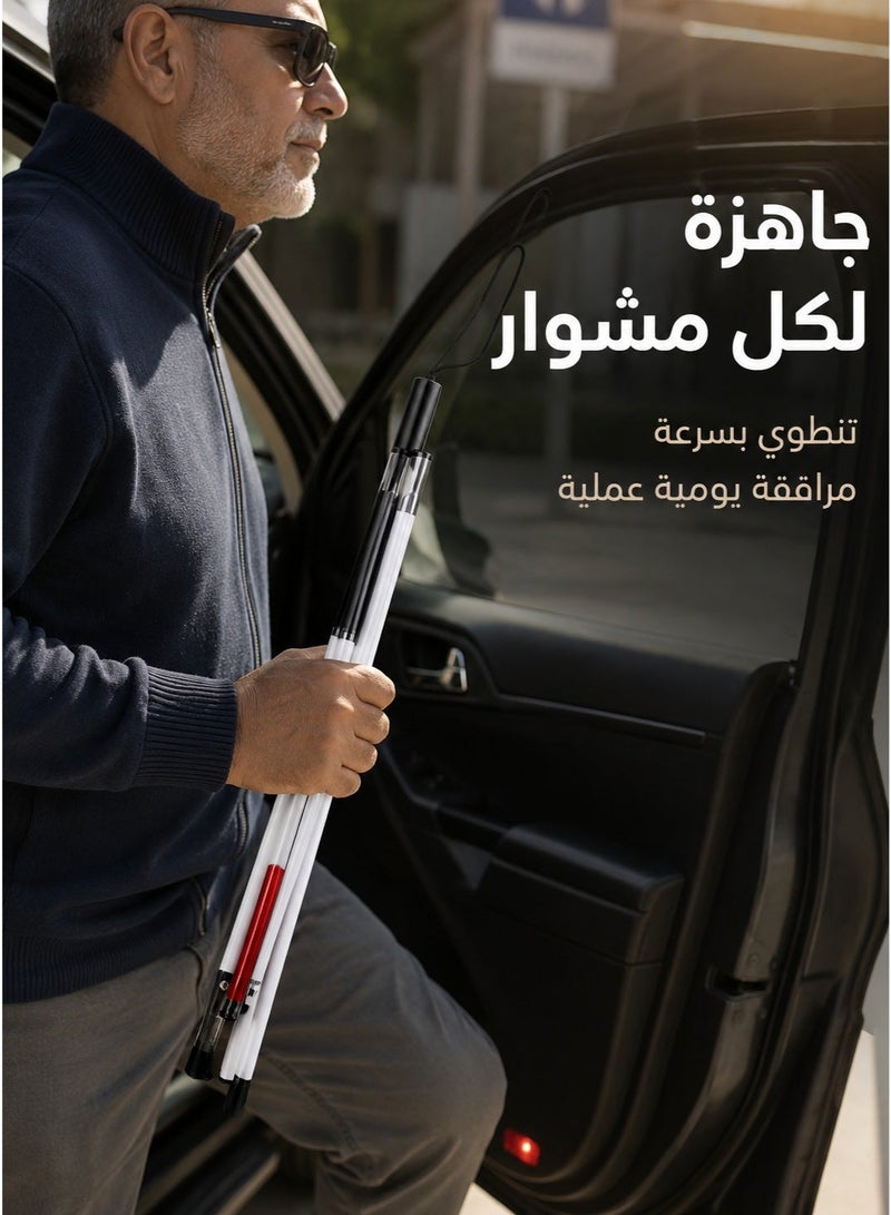 Foldable white cane with red reflective colour, for the visually impaired and blind, for elderly people, walking cane. - Image 4