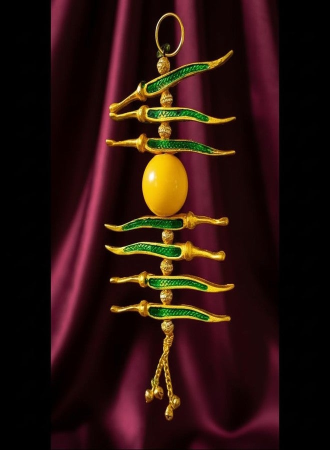 Miramayee Crafts Nimbu Mirch Nazar Battu Wall Hanging Style 2 Metal Aluminium Multicolour Decorative Door Hanging Good Luck Charm to Remove Negativity Home Decor Showpiece 23cm 115g - Image 3