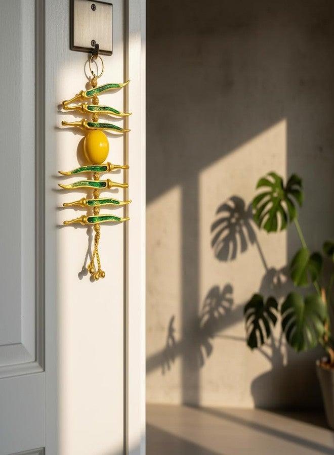 Miramayee Crafts Nimbu Mirch Nazar Battu Wall Hanging Style 2 Metal Aluminium Multicolour Decorative Door Hanging Good Luck Charm to Remove Negativity Home Decor Showpiece 23cm 115g - Image 2