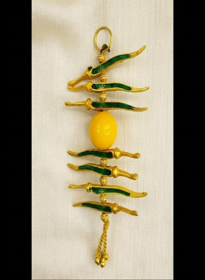 Miramayee Crafts Nimbu Mirch Nazar Battu Wall Hanging Style 2 Metal Aluminium Multicolour Decorative Door Hanging Good Luck Charm to Remove Negativity Home Decor Showpiece 23cm 115g - Image 4