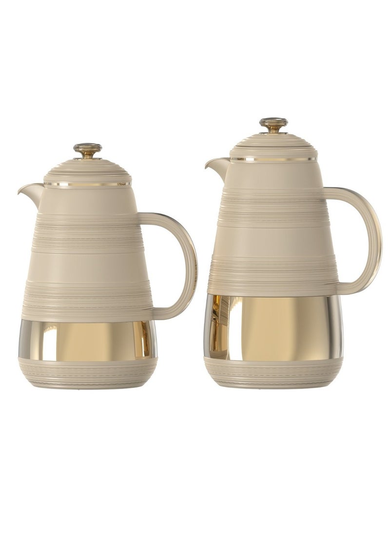 Home Maker 1.0L + 0.7L Vacuum Flask Set – 2PC, Beige, Double-Wall Insulated, Leak-Proof Thermos for Hot & Cold Drinks 