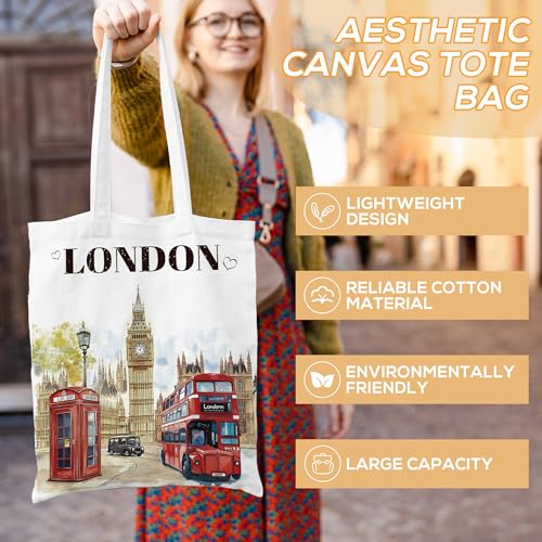 Sitsink London Travel Souvenirs Gifts - Reusable Canvas Tote Bag London Trip Souvenir Gifts for Women Birthday - Image 4