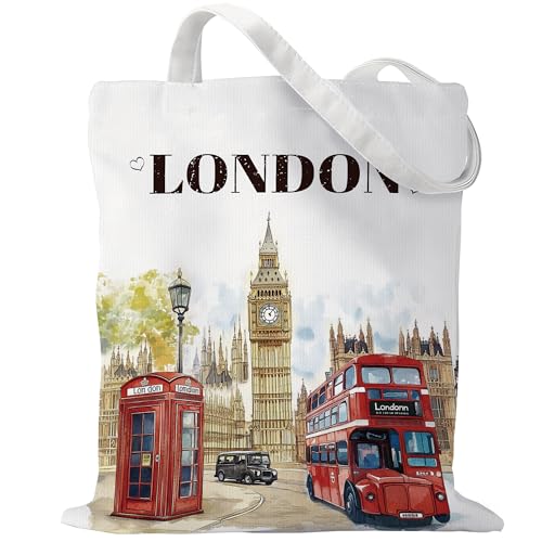 Sitsink London Travel Souvenirs Gifts - Reusable Canvas Tote Bag London Trip Souvenir Gifts for Women Birthday - Image 1