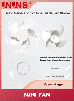UNUNS USB Desk Fan,3 Speeds Strong Wind Cooling Portable Fan,360° Rotatable Mini Fan For Desk,Ultra Quiet Desktop Small Personal Fan For Desktop Home Office Car Outdoor Travel,White  - Image 2