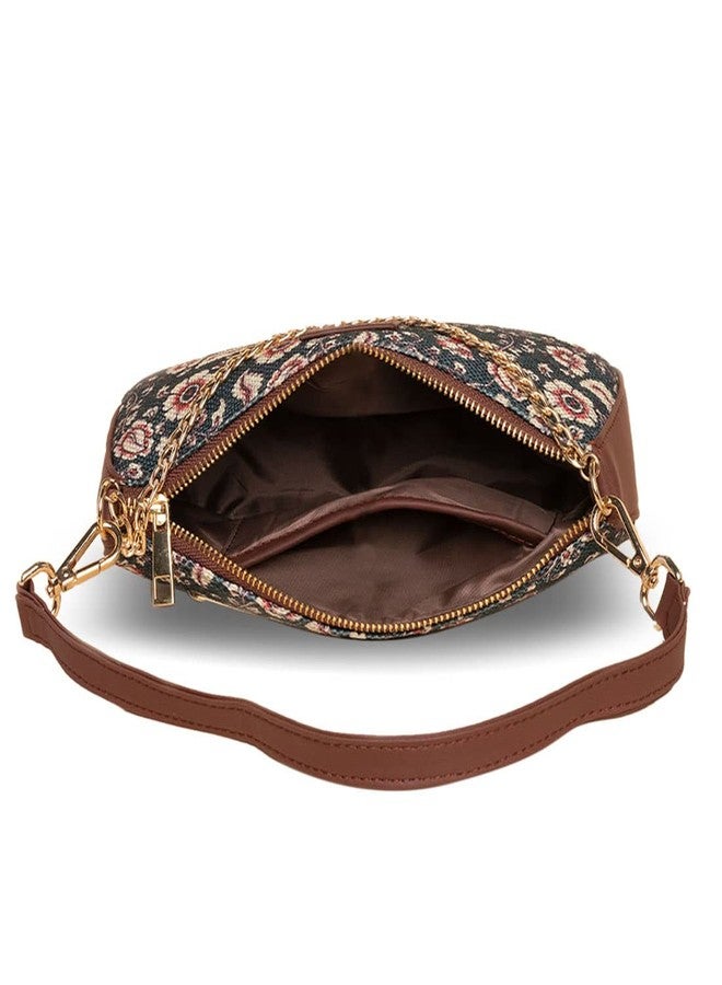 ZOUK Baguette Bag | Crossbody Bags for Women | Women's Handbags | Stylish Sling Bag for Woman | Vegan Leather Evening Bag | Travel & Office Use | Purse and Wallet | Chittoor Blue Kalamkari Print - Image 4