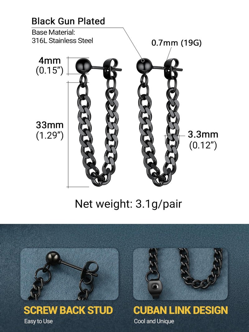 PROSTEEL Kpop Black Earrings Men Women Teen Boys Stainless Steel Chain Earring Cool Earings Mens Dangle Earrings - Image 4