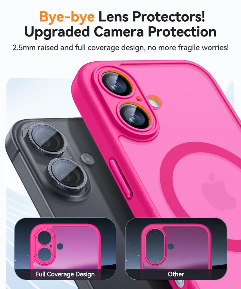 كانشن CANSHN Magnetic for iPhone 16 Case, Upgraded [Full Camera Protection] [Compatible with Magsafe] [Translucent Matte] Shockproof Protective Phone Case for iPhone 16 6.1" - Hot Pink - Image 4