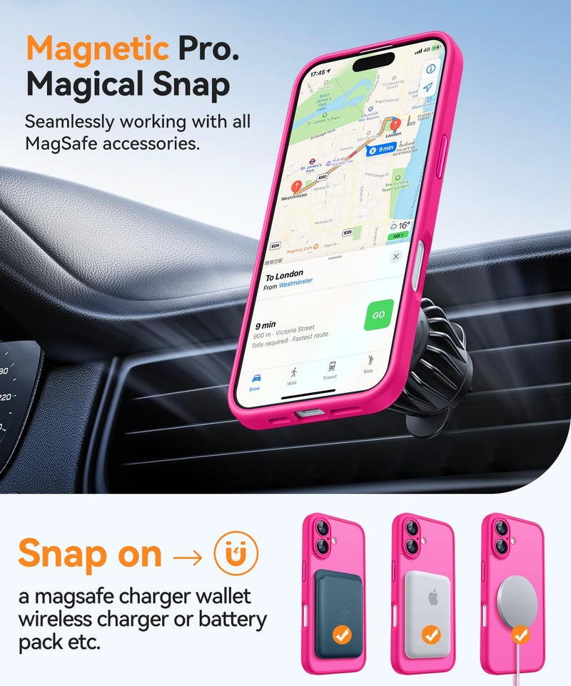 كانشن CANSHN Magnetic for iPhone 16 Case, Upgraded [Full Camera Protection] [Compatible with Magsafe] [Translucent Matte] Shockproof Protective Phone Case for iPhone 16 6.1" - Hot Pink - Image 5